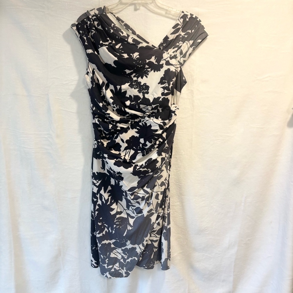 VERA WANG Dress Gray Black Ombré Floral Print Sleeveless Lined Side Zip Size 6